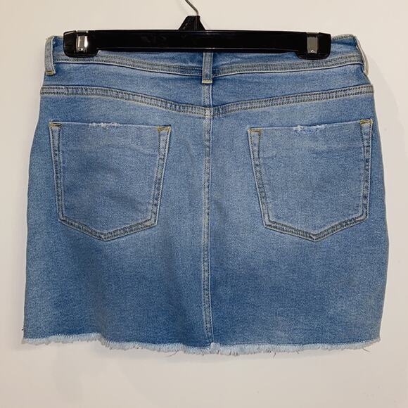 Zara Distressed Denim Racing Stripe Mini Skirt Size Small - Picture 2 of 5